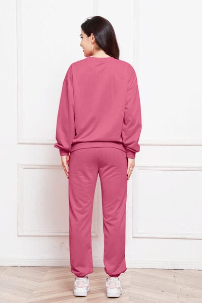 Maroon Round Neck Long Sleeve Sweatshirt and Pants Set