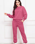 Misty Rose Round Neck Long Sleeve Sweatshirt and Pants Set