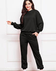 Black Round Neck Long Sleeve Sweatshirt and Pants Set