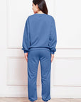 Steel Blue Round Neck Long Sleeve Sweatshirt and Pants Set