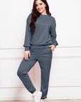 Dark Slate Gray Round Neck Long Sleeve Sweatshirt and Pants Set