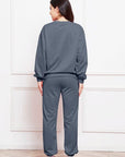 Dim Gray Round Neck Long Sleeve Sweatshirt and Pants Set