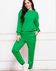 Sea Green Round Neck Long Sleeve Sweatshirt and Pants Set