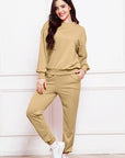 Antique White Round Neck Long Sleeve Sweatshirt and Pants Set