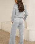 Gray Round Neck Long Sleeve Top and Pants Set