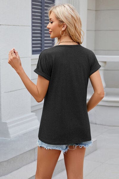 Gray Round Neck Rolled Short Sleeve T-Shirt