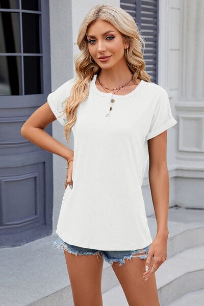 Gray Round Neck Rolled Short Sleeve T-Shirt