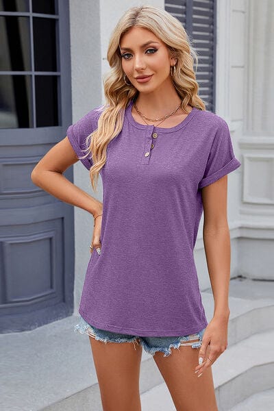 Light Slate Gray Round Neck Rolled Short Sleeve T-Shirt