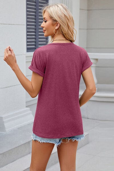 Gray Round Neck Rolled Short Sleeve T-Shirt