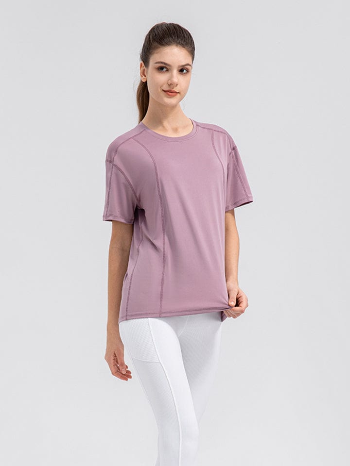 Light Gray Round Neck Short Sleeve Active Top