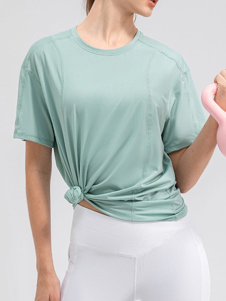 Light Gray Round Neck Short Sleeve Active Top