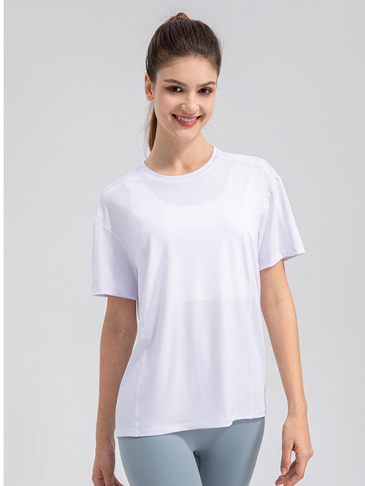 Light Gray Round Neck Short Sleeve Active Top