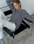 Dark Gray Round Neck Striped Dropped Shoulder T-Shirt