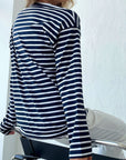 Black Round Neck Striped Dropped Shoulder T-Shirt