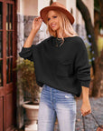 Dark Slate Gray Round Neck Sweater with Pocket