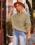 Rosy Brown Round Neck Sweater with Pocket