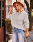 Dark Gray Round Neck Sweater with Pocket