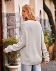 Gray Round Neck Sweater with Pocket