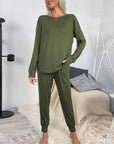 Gray Round Neck Top and Drawstring Pants Lounge Set