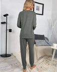 Gray Round Neck Top and Drawstring Pants Lounge Set