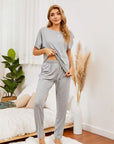 Light Gray Round Neck Top and Pants Lounge Set