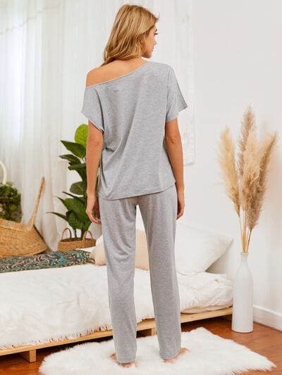 Light Gray Round Neck Top and Pants Lounge Set