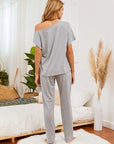 Light Gray Round Neck Top and Pants Lounge Set