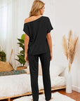 Black Round Neck Top and Pants Lounge Set