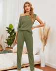 Light Gray Round Neck Top and Pants Lounge Set