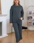 Dark Gray Round Neck Top and Pocketed  Pants Lounge Set