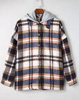 Light Gray Button Up Plaid Hooded Jacket