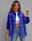 Light Slate Gray Distressed Drop Shoulder Denim Jacket