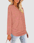 Light Gray Ruched V-Neck Long Sleeve T-Shirt