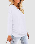 Lavender Ruched V-Neck Long Sleeve T-Shirt