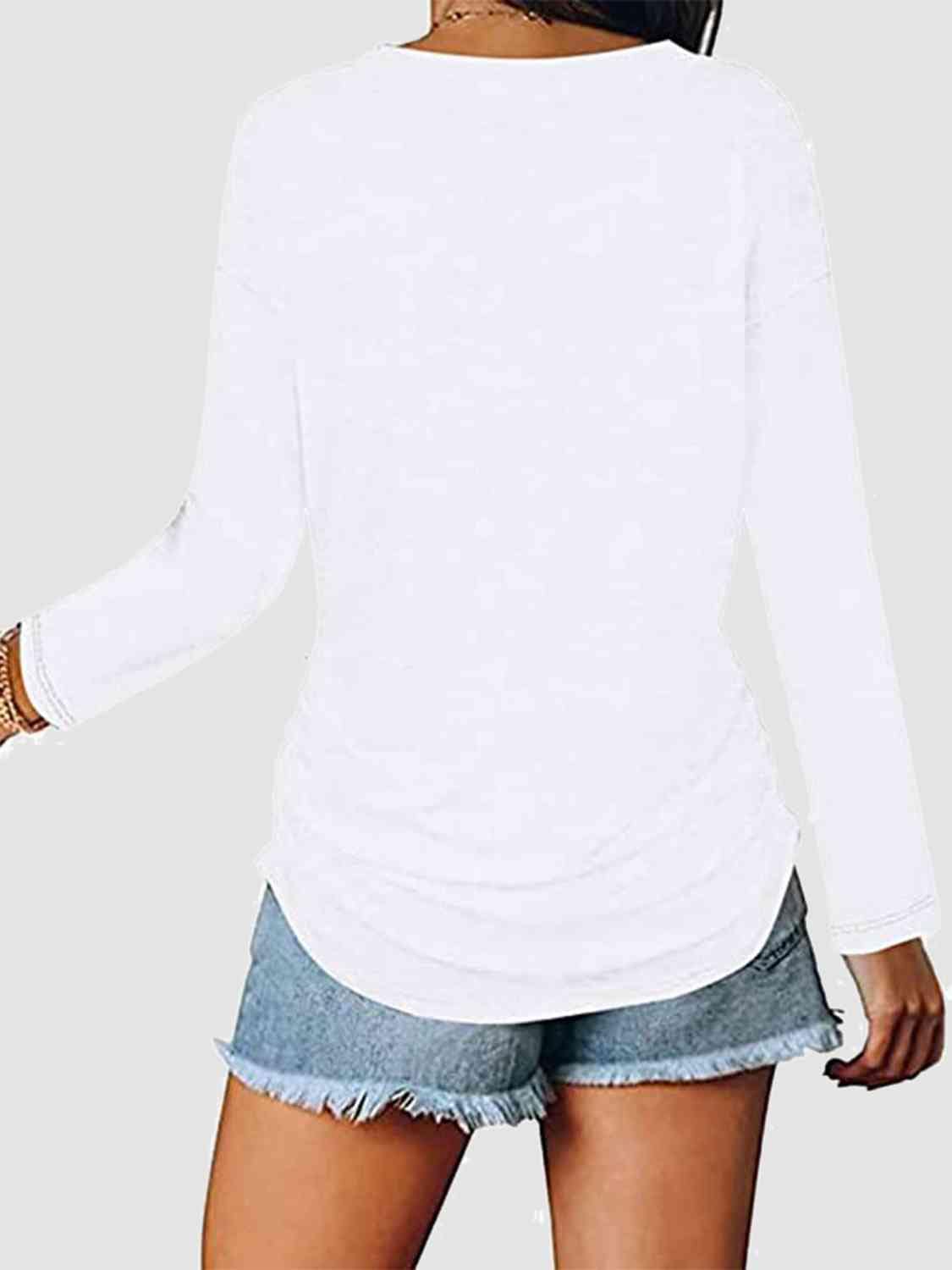 Lavender Ruched V-Neck Long Sleeve T-Shirt