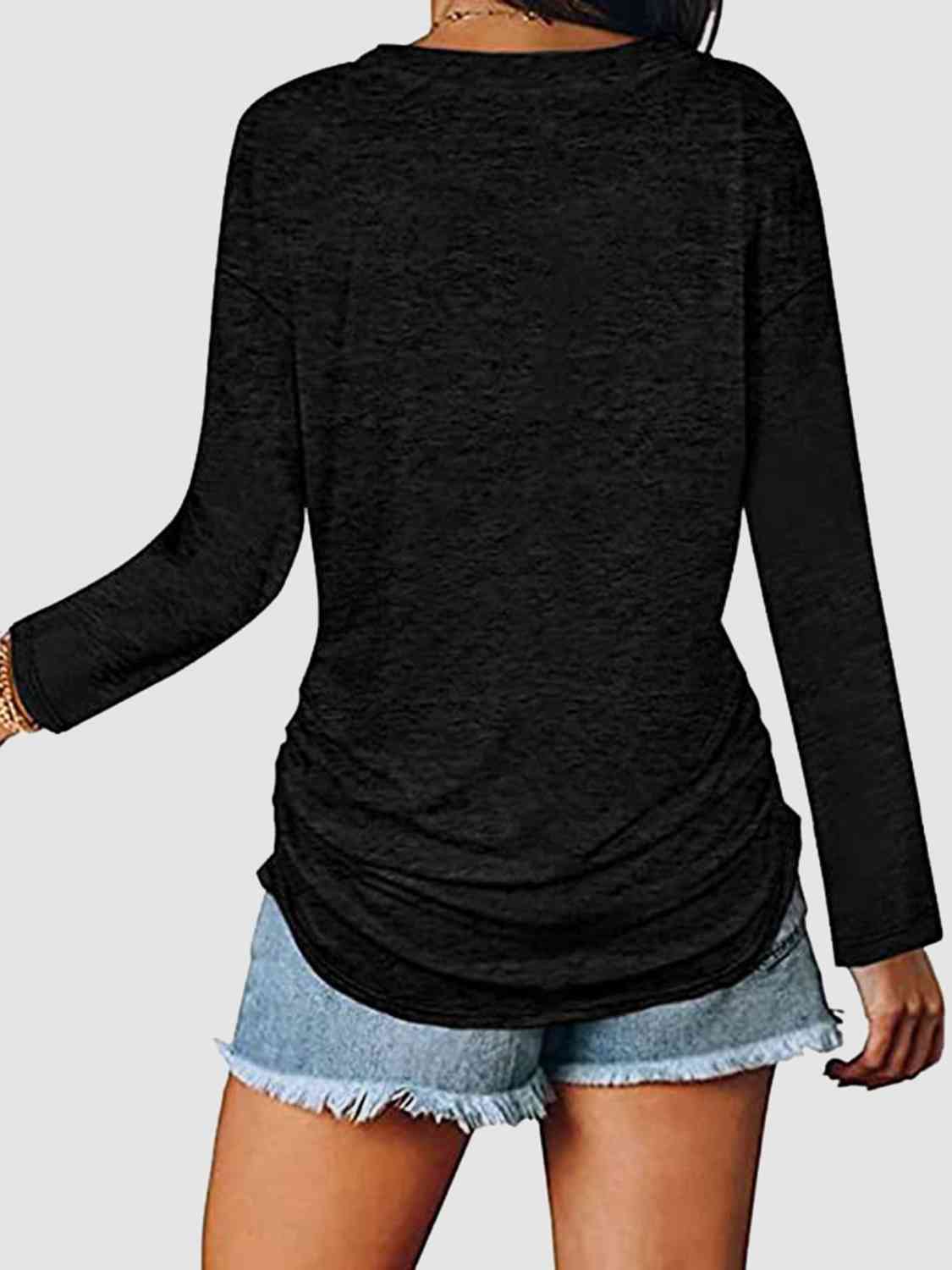 Light Gray Ruched V-Neck Long Sleeve T-Shirt