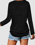 Light Gray Ruched V-Neck Long Sleeve T-Shirt