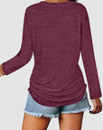 Light Gray Ruched V-Neck Long Sleeve T-Shirt