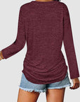 Light Gray Ruched V-Neck Long Sleeve T-Shirt