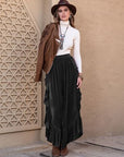 Rosy Brown Ruffle Trim Wide Leg Slit Pants