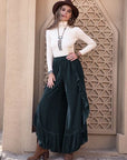 Rosy Brown Ruffle Trim Wide Leg Slit Pants