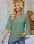 Rosy Brown Eyelet Notched Half Sleeve T-Shirt