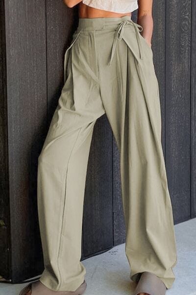 Dark Slate Gray Tied High Waist Wide Leg Pants