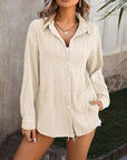 Gray Button Up Dropped Shoulder Shirt