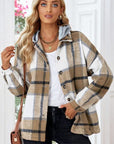 Light Gray Button Up Plaid Hooded Jacket