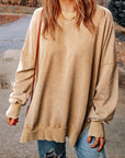 Rosy Brown Dropped Shoulder Round Neck Long Sleeve Blouse