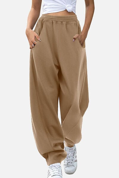 White Smoke Elastic Waist Sweatpants with Pockets