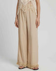 Gray Fringe Hem Wide Leg Long Pants