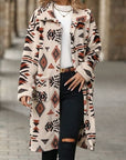 Rosy Brown Geometric Pocketed Dropped Shoulder Coat