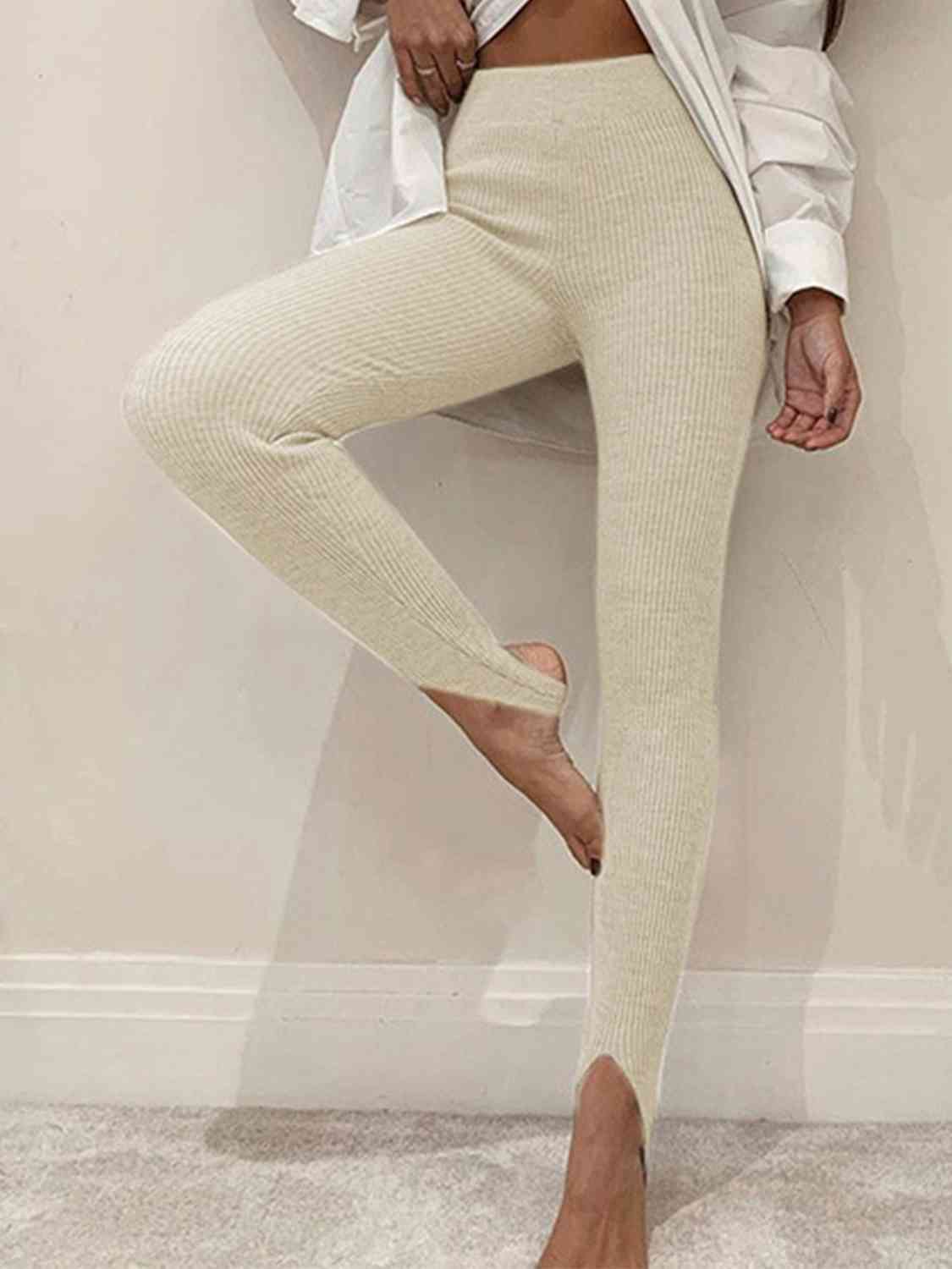 Gray Ribbed Mid Waist Leggings